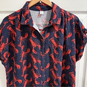 Old Navy Women's Navy Dress with Red Lobster Print Coastal New England Beach